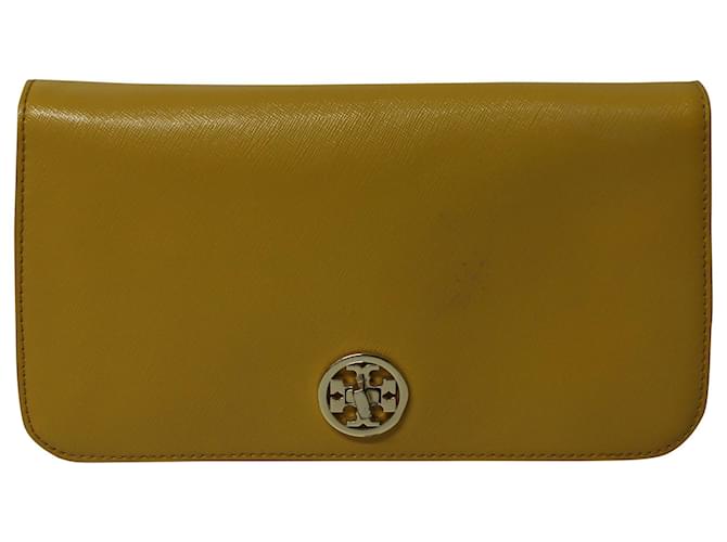 TORY BURCH Yellow Long Chain Leather Crossbody Bag