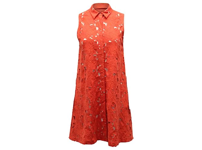 Alice + Olivia Helina A-Line Embroidered Shirtdress in Orange Polyester   ref.553825