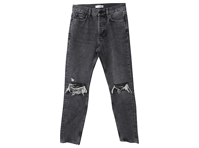 Anine Bing Distressed Cropped Jeans in Grey Cotton  ref.553857