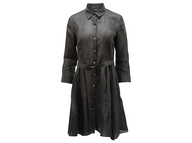 Theory Hemdkleid mit Gürtel aus schwarzem Leinen