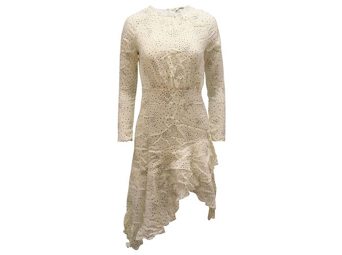 Maje Reto Asymmetrisches Midikleid mit Sternenmuster in elfenbeinfarbenem Cupro Weiß Roh