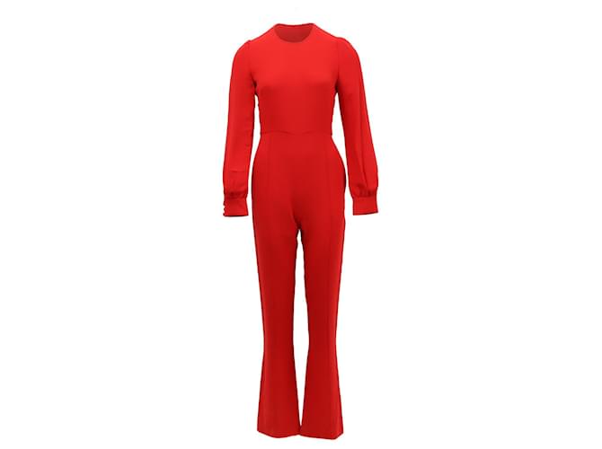 Valentino Long Sleeve Flare Leg Jumpsuit in Red Silk  ref.553875