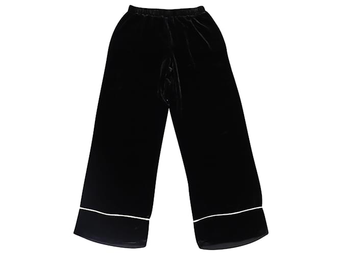 Ganni Rodier Pantalones anchos de terciopelo en rayón negro Rayo Fibra de celulosa  ref.553911