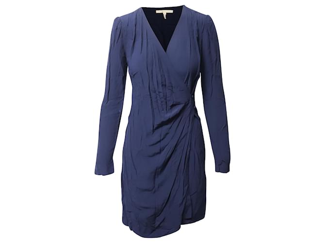 Maje Renie V-Neck Long-Sleeve Wrap Dress in Navy Blue Viscose Cellulose fibre  ref.553926