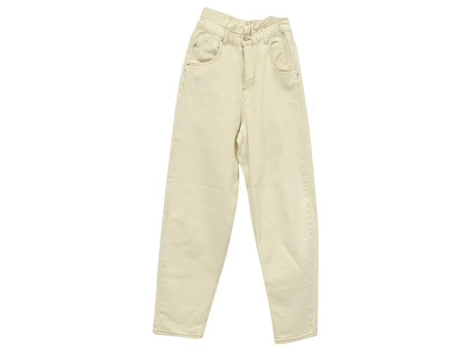 Maje Cropped High-Waist Jeans in Cream Cotton White  ref.553939
