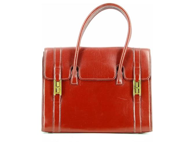 Hermès Hermes burgundy leather 60's Drag bag Dark red  ref.554066