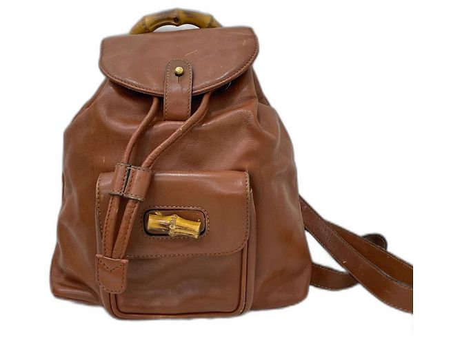 Gucci Vintage Bamboo handle backpack Brown Bronze