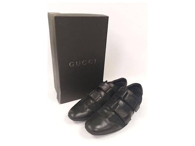 Sneakers portofino Gucci in pelle e tela con monogramma Nero Panno  ref.554090