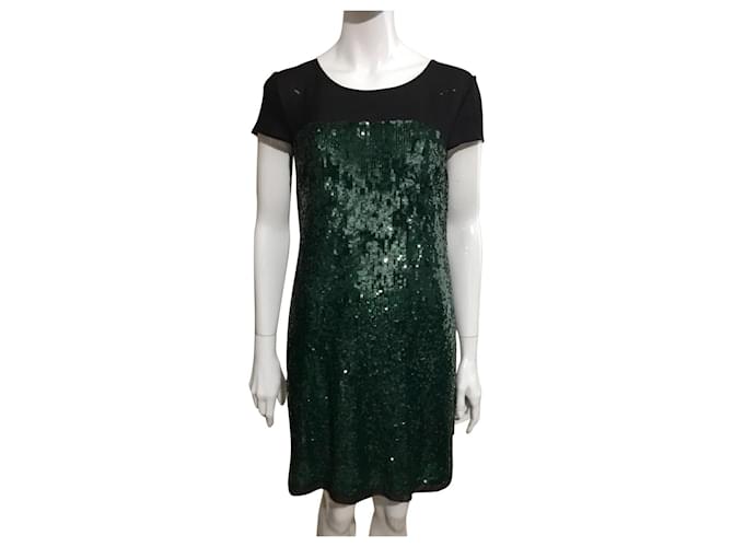 Hoss Intropia Sequinned black and green dress with chiffon Dark green  ref.554120