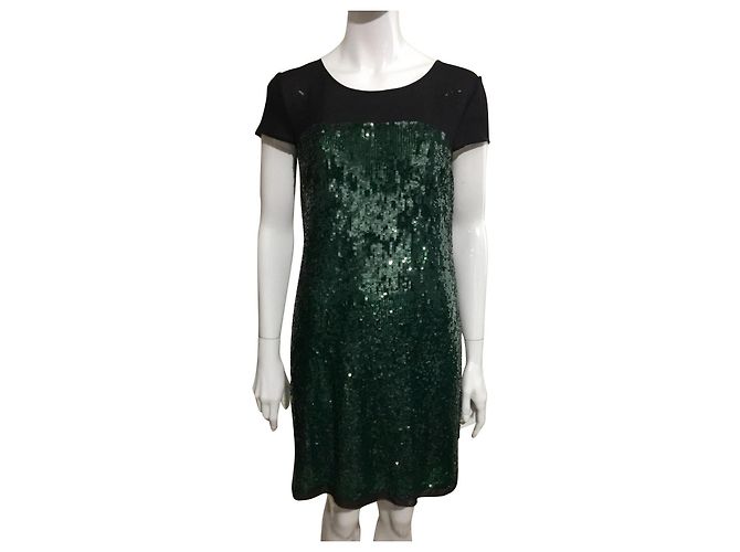 Hoss Intropia Abito nero e verde con paillettes e chiffon Verde scuro