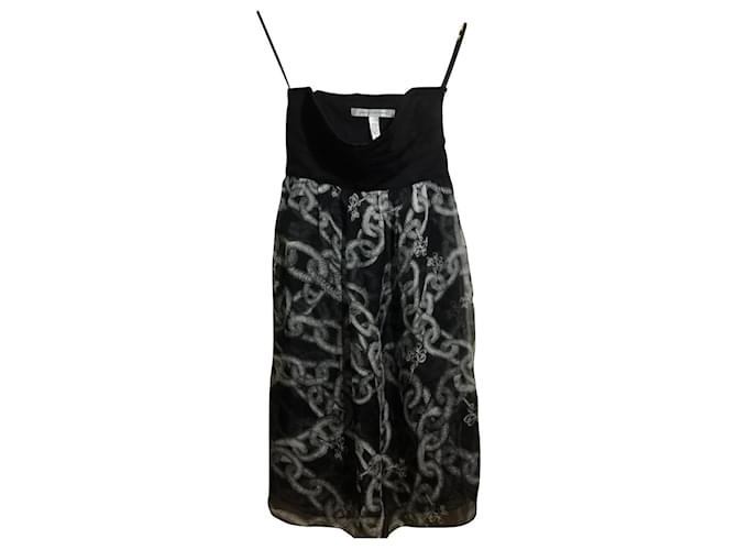 Diane Von Furstenberg DvF strapless silk corset dress Black Grey  ref.554126