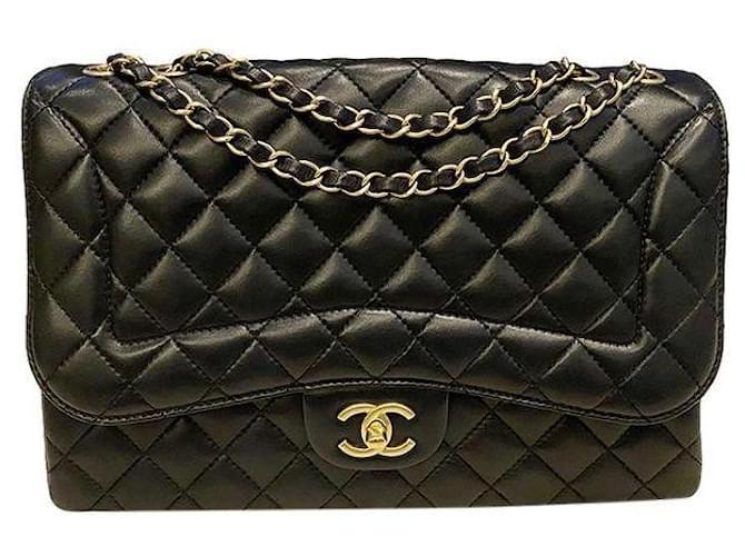 Chanel Lambskin Quilted Jumbo Double Flap Black Gold Hardware