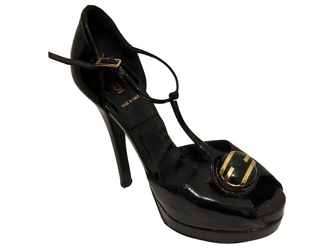 Vintage Fendi Peeptoe Lackleder-Heels Schwarz