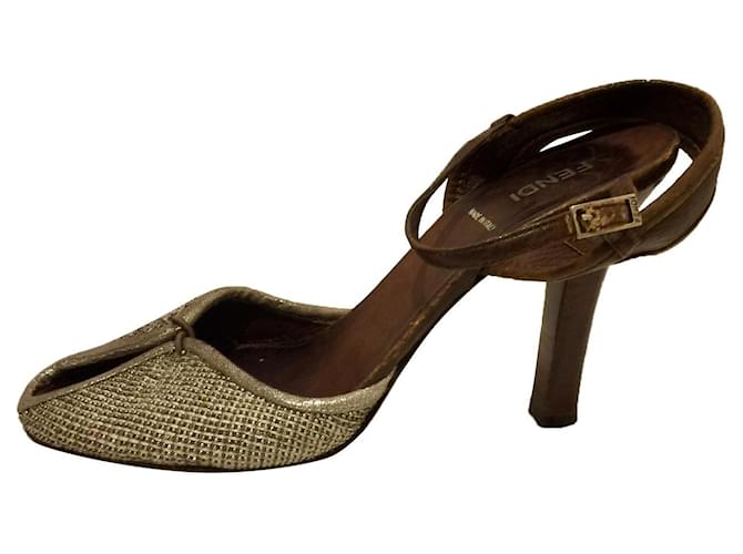 Metal mesh Fendi sandals - vintage Silvery Golden Leather  ref.554131