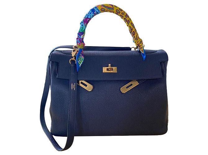 Borsa a mano Hermès Kelly 32 Blu in Pelle