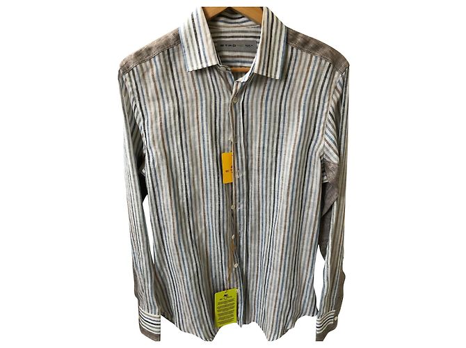 Camisa Etro de linho marrom e azul Tamanho 40
