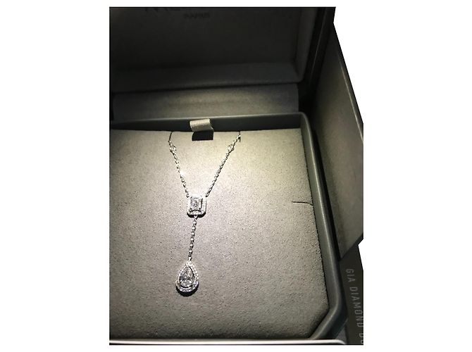 COLAR DE DIAMANTE DE OURO BRANCO MESSIKA MINHA GRAVATA GÊMEA 0,40CT X2