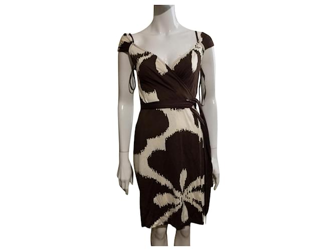 Diane Von Furstenberg DvF vintage Caledonia silk wrap dress Brown Cream  ref.554372