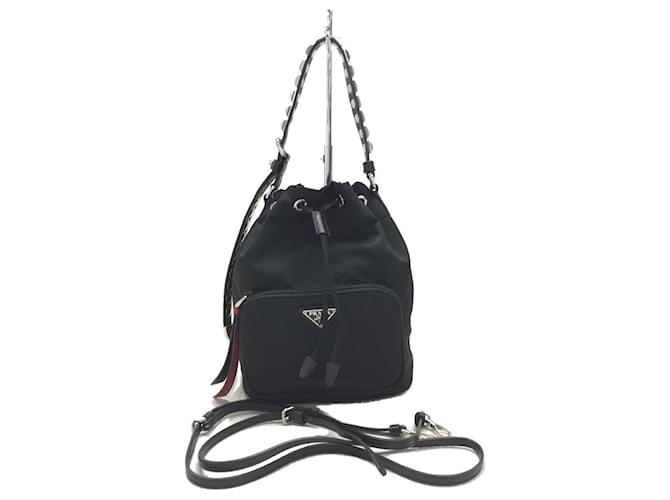 Prada black fabric bucket bag best sale