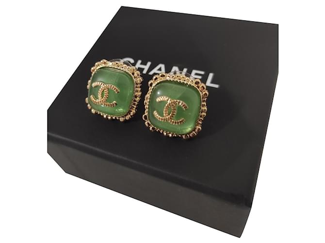 Authentic Gripoix Chanel earrings Mint condition Light green Gold