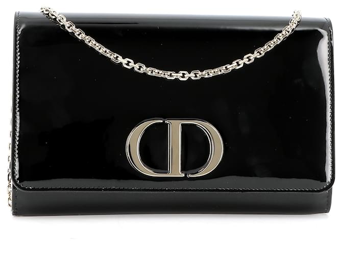 Dior Black Patent Leather 30 Montaigne Chain Clutch Dior