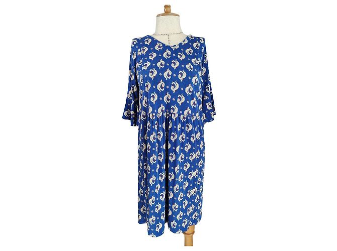 Vestido Noa Noa azul de viscose e linho