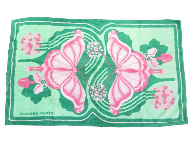 Hermès DRAP DE PLAGE HERMES PAPILLONS SERVIETTE DE BAIN COTON VERT BEACH TOWEL