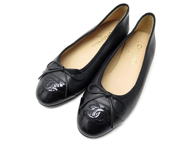 NEW CHANEL BALLERINA CC G LOGO SHOES02819 35.5 BLACK LEATHER BOX SHOES  ref.555227