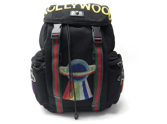 SAC A DOS GUCCI TECHPACK BRODERIEES HOLLYWOOD 429037 TOILE NOIR BACKPACK  ref.555237