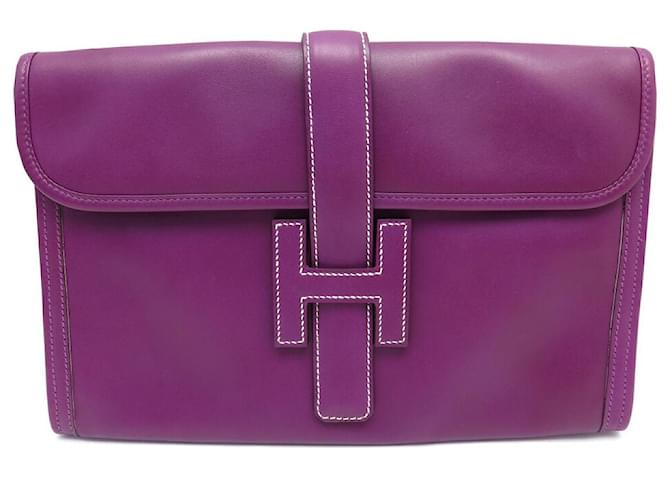 Hermès HERMES JIGE ELAN PM BORSA A MANO IN PELLE VIOLA BORSA CLUTCH IN PELLE Porpora  ref.555256