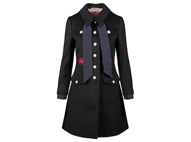 Gucci Bow-Detailed Wool Coat Black  ref.555525