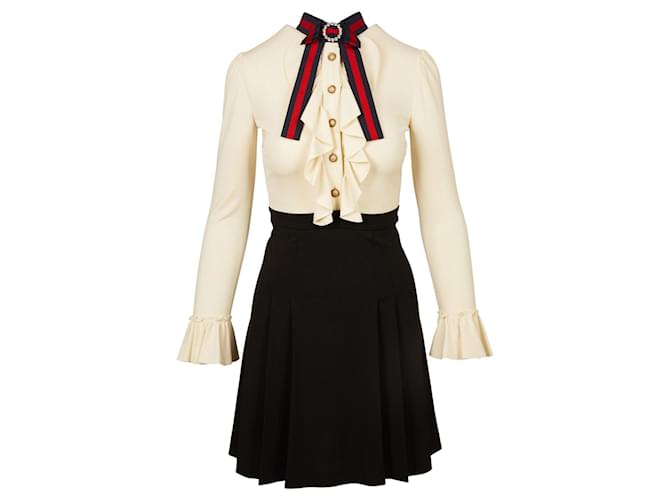 Gucci Vestido de hoja de loto blanco y negro para mujer Multicolor Seda  ref.555680
