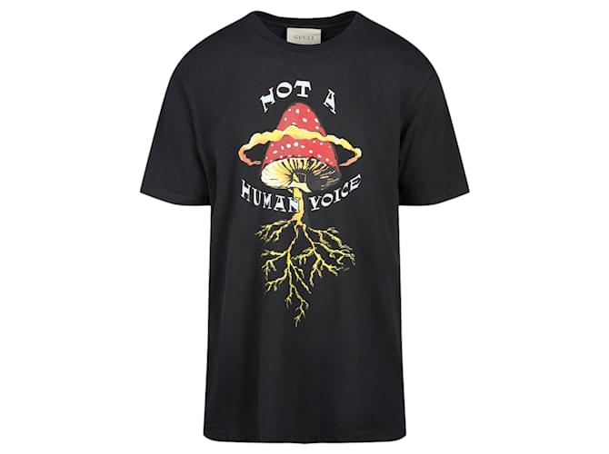 T-shirt à col rond avec logo Gucci Coton Noir  ref.555887