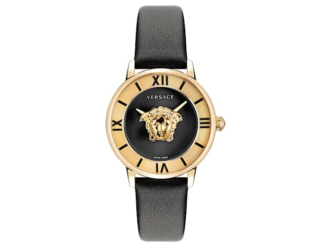 Versace La Medusa reloj de cuero Dorado Metálico  ref.555937