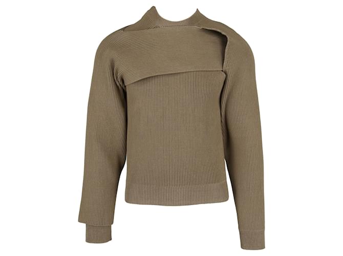 Bottega Veneta Mens Asymmetrical Ribbed Sweater Beige  ref.555994