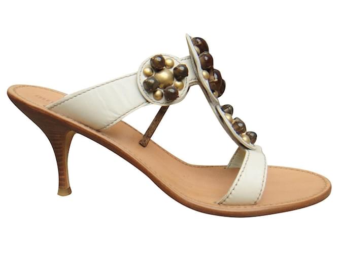 Miu Miu p heeled sandals 38,5 White Leather  ref.556014