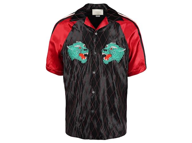 Camisa De Bolos De Pantera Gucci Negro Seda  ref.556101