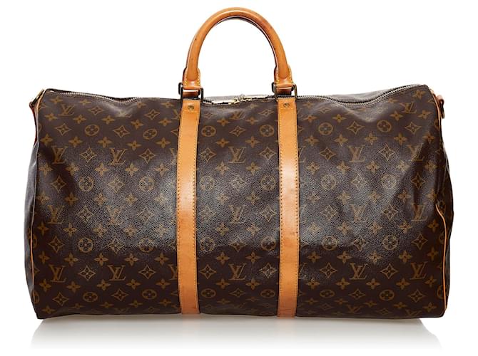 LOUIS VUITTON Keepall Bandouliere 55 Monogram Canvas Travel Bag Brown