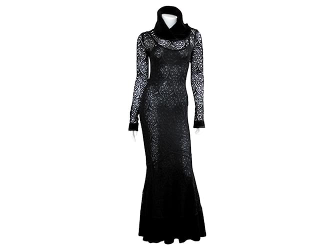 John Galliano 2001 Black Crochet Operwork Evening Dress / Gown 