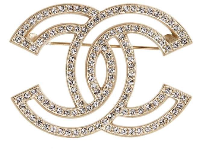 Chanel xl cc abrir strass dourados Metal  ref.557215