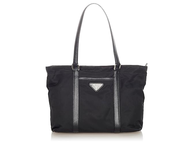 Prada Black Tessuto Tote Bag Leather Pony-style calfskin Nylon Cloth  ref.597781 - Joli Closet