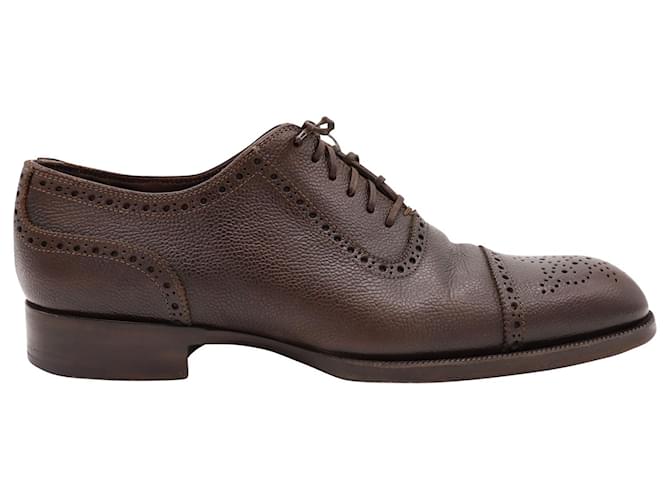 Tom Ford Gianni Cap Toe Pebble Grained Brogues in Brown Leather  ref.557504