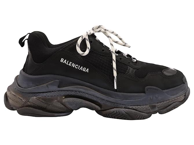 Balenciaga Triple S Clear Sole Logo-Embroidered Sneakers in Black Leather  ref.557507