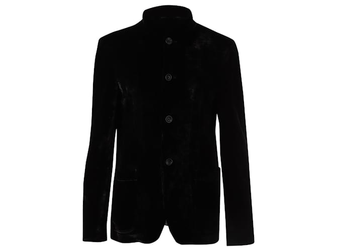 Armani Collezioni Buttoned Velvet Jacket in Black Viscose Cellulose fibre  ref.557528