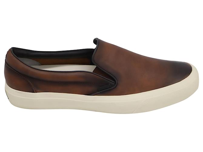 Tom Ford Cambridge Burnished Slip-On Sneakers in Brown Leather  ref.557561