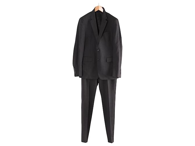 Prada Single-Breasted Blazer and Slim-Fit Trousers Set in Dark Grey Virgin Wool  ref.557564