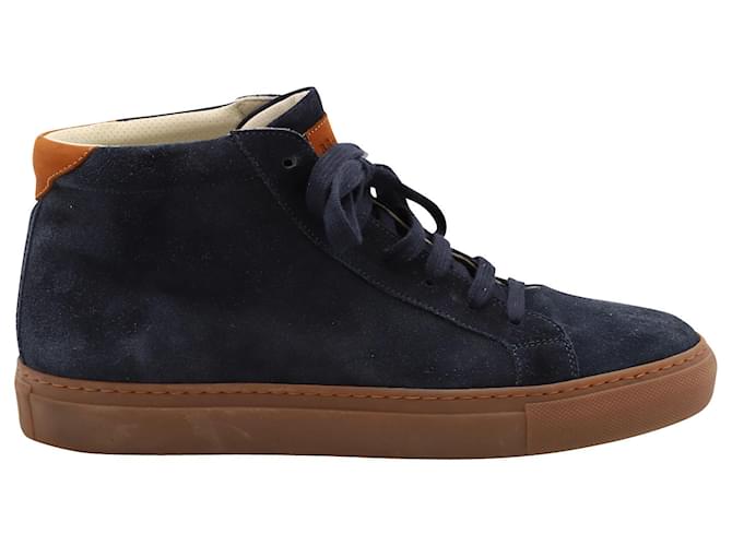 Brunello Cucinelli High-Top-Sneakers mit Nubukbesatz aus marineblauem Wildleder Schweden  ref.557566