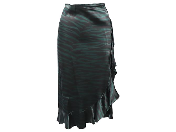 Ganni Zebra Print Ruffle Skirt in Black and Green Viscose Cellulose fibre  ref.557589