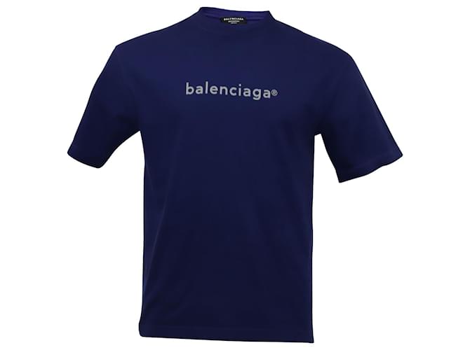Camiseta Balenciaga Copyright Logo Estampado em Algodão Azul  ref.557598
