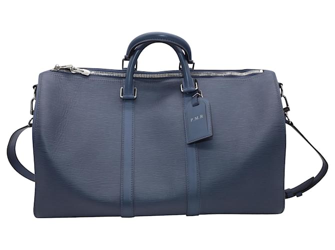Louis Vuitton Keepall 45 Bolsa de viagem em couro Epi azul  ref.557636